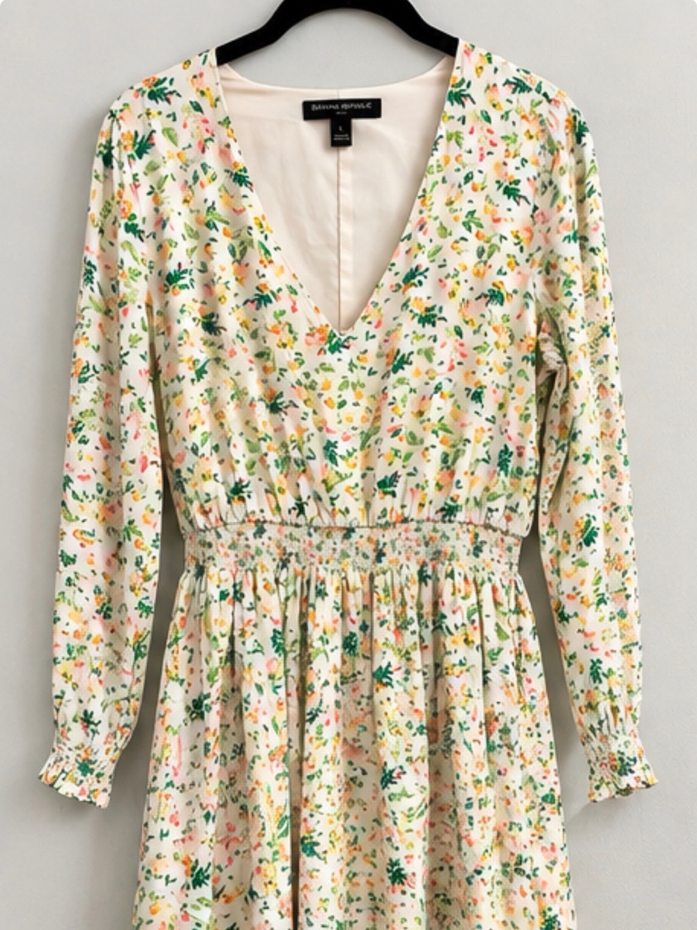 Banana Republic Cream Floral V-Neck Smocked Dress